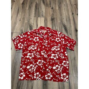 Vintage Red Hawaiian Shirt 2XL By Hilo Hattie With White Floral Print & Button F